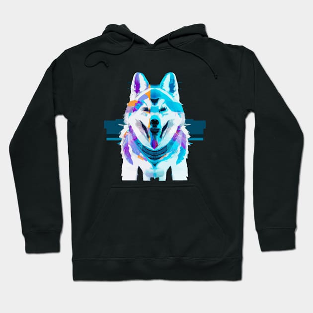 Cute Alaskan Husky Dog Trippy Glitchy Pshychadelic Artwork Hoodie by Furrban